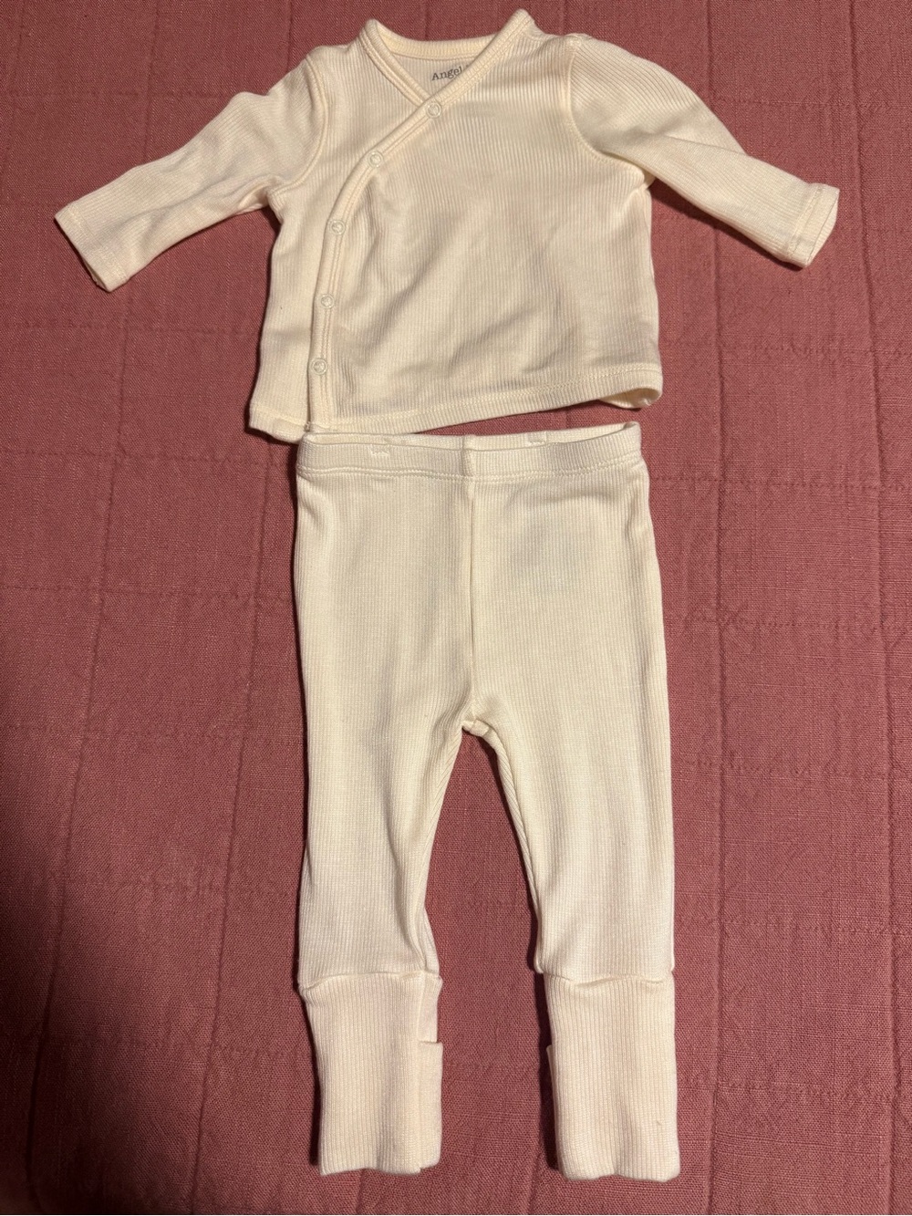 Angel Dear Cream Ribbed Two-Piece Baby Set